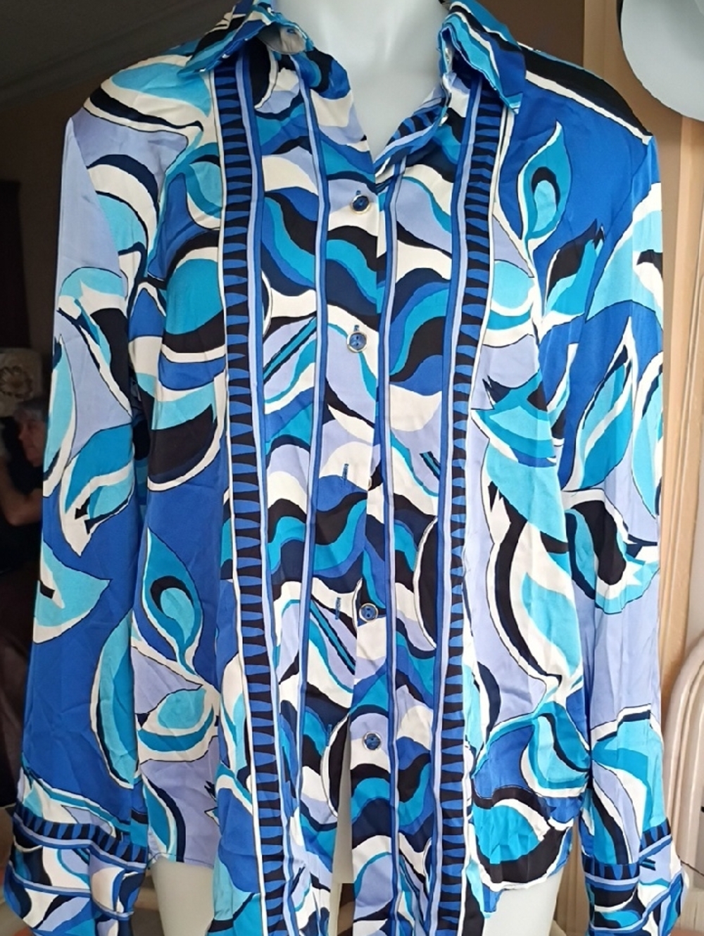 Rachel Zoe Blue and White And White Abstract Print Blouse Like Pucci